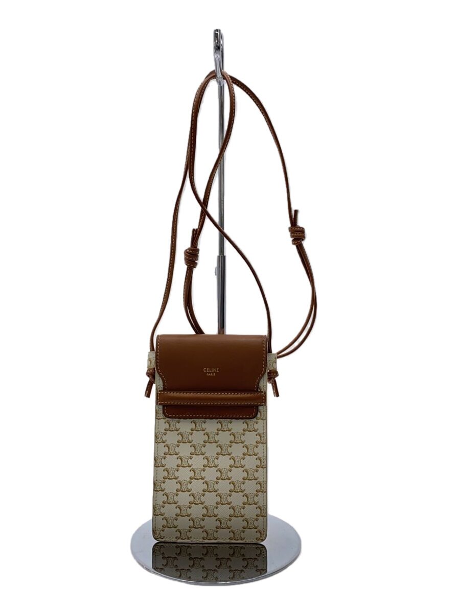 【中古】CELINE◆ショルダーバッグ/トリオンフ/可動性合切袋/PVC/WHT/総柄【御徒面子】