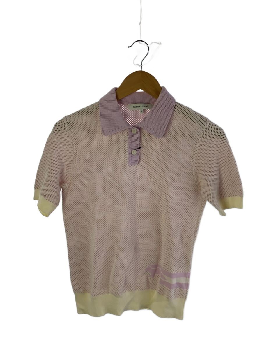 【中古】MAISON KITSUNE◆Flash Fox Knitted Mesh Polo/スポーツシャツ/XS/綿織物/サクラ色MW00204KT1100//【レディースお召しもの】