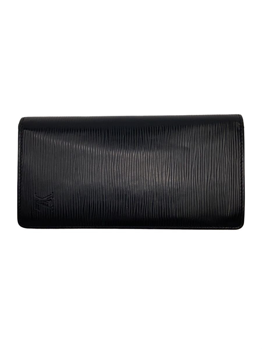 【中古】LOUIS VUITTON◆ポルト・フォイユ・ブラザ_タイ王国ガ/牛皮/BLK/メンズ【服飾雑貨他】