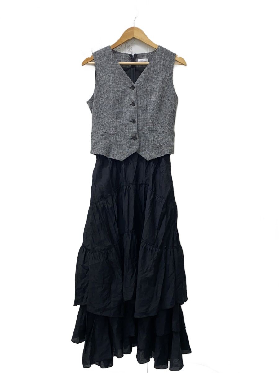 【中古】FRAY I.D◆ショートノーカラージレベストコンビワンピ/ノースリーブ衣装/1/BLK/fwfo241219//【レディース御召しもの】