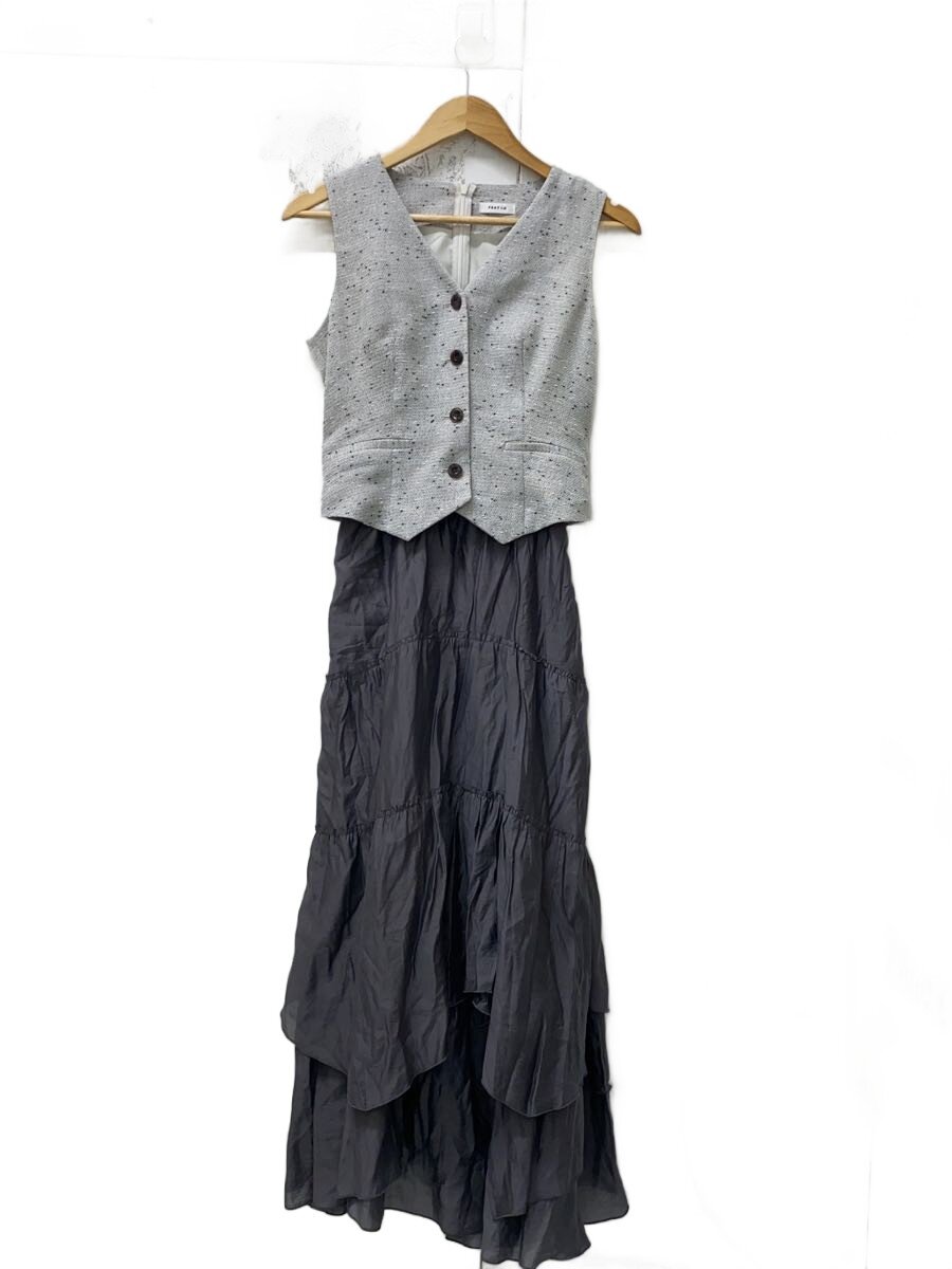 【中古】FRAY I.D◆ショートノーカラージレベストコンビワンピ/ノースリーブ衣装/0/GRY/fwfo241219//【レディース御召しもの】