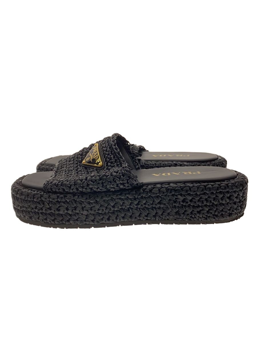 【中古】PRADA◆クロシェフラットフォームスライドサンダル/36/BLK【シューズ】