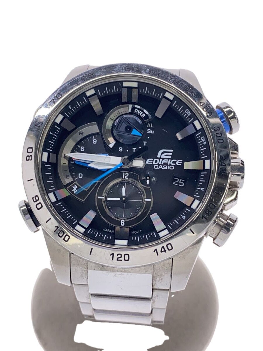 【中古】CASIO◆ソーラーウオッチ・EDIFICE/アナログ/ステンレス鋼/BLK/SLV/SS//【服飾雑貨他】