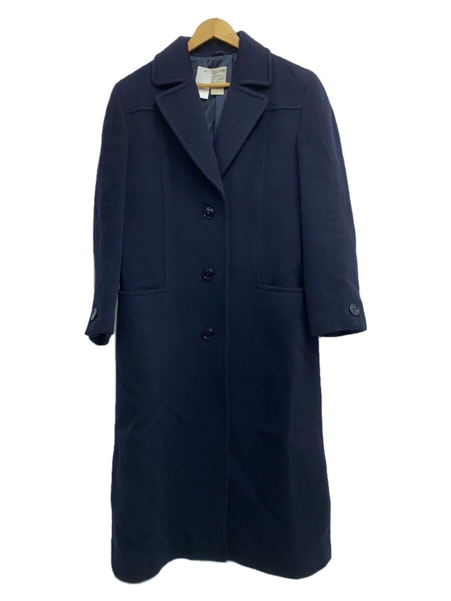 【中古】CELINE◆80s/チェスターコート/38/羊毛/NVY/無地【レディース御召しもの】