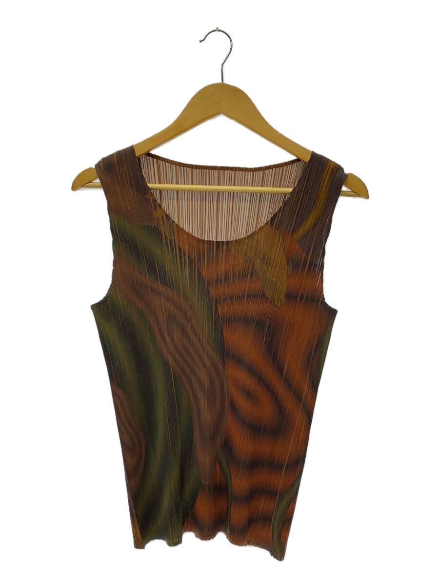 【中古】PLEATS PLEASE ISSEY MIYAKE◆ノースリーブカットソー/FREE/ポリエステル/BRW/PP54-JK200//【レディース御召しもの】