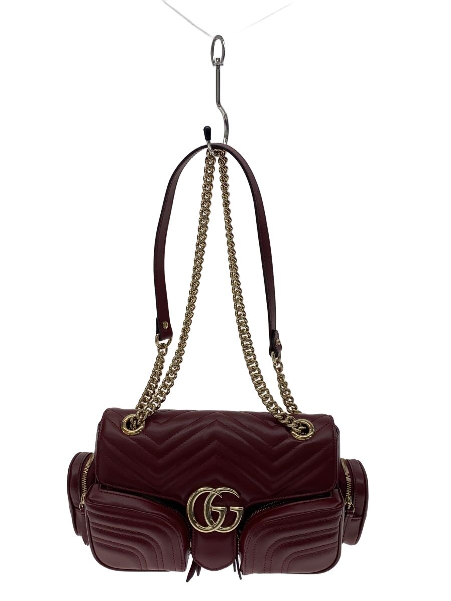 【中古】GUCCI◆スモール マルチポケットバッグ_GGマーモント/なめし革/BRD/無地【御徒面子】