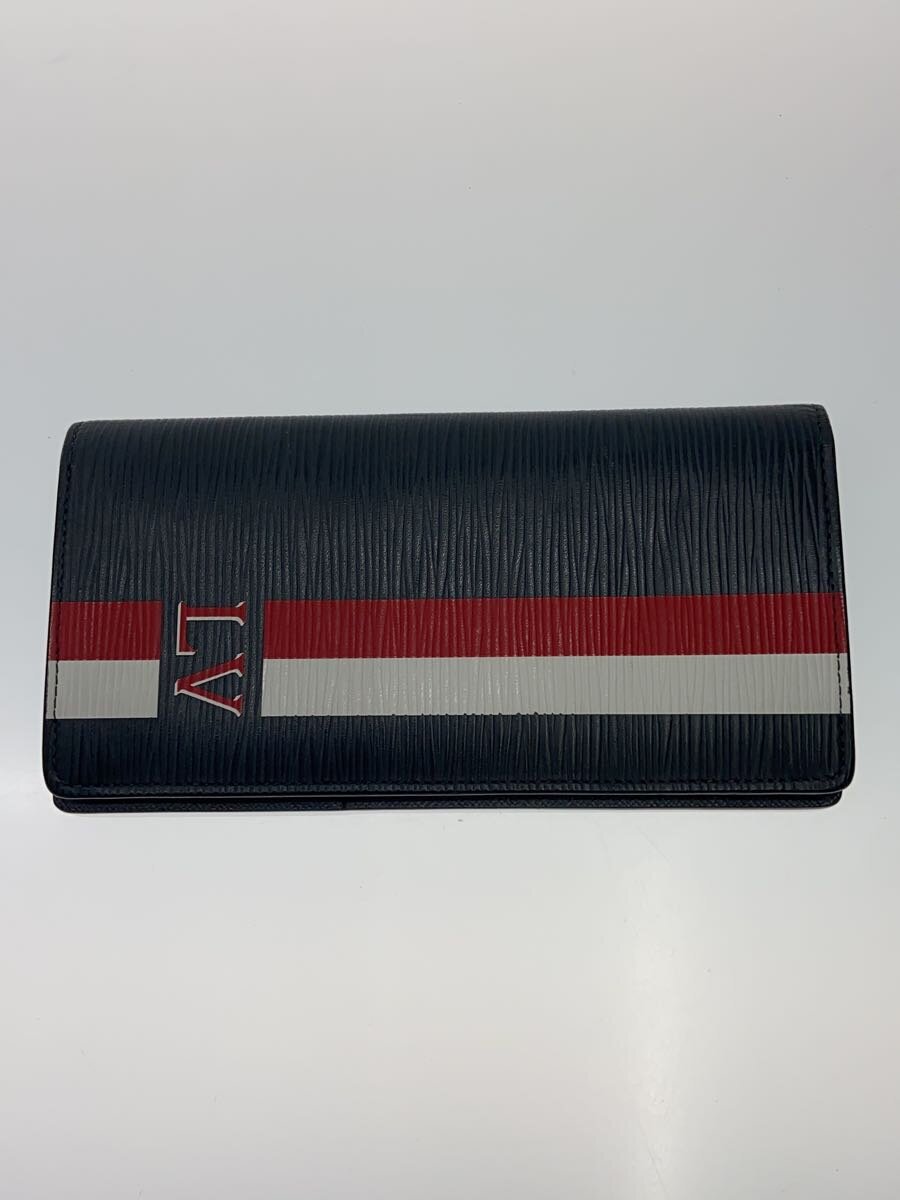 【中古】LOUIS VUITTON◆ポルト・フォイユ・ブラザ_エピ_ストライプ_RED/レザー/RED/メンズ【服飾雑貨他】