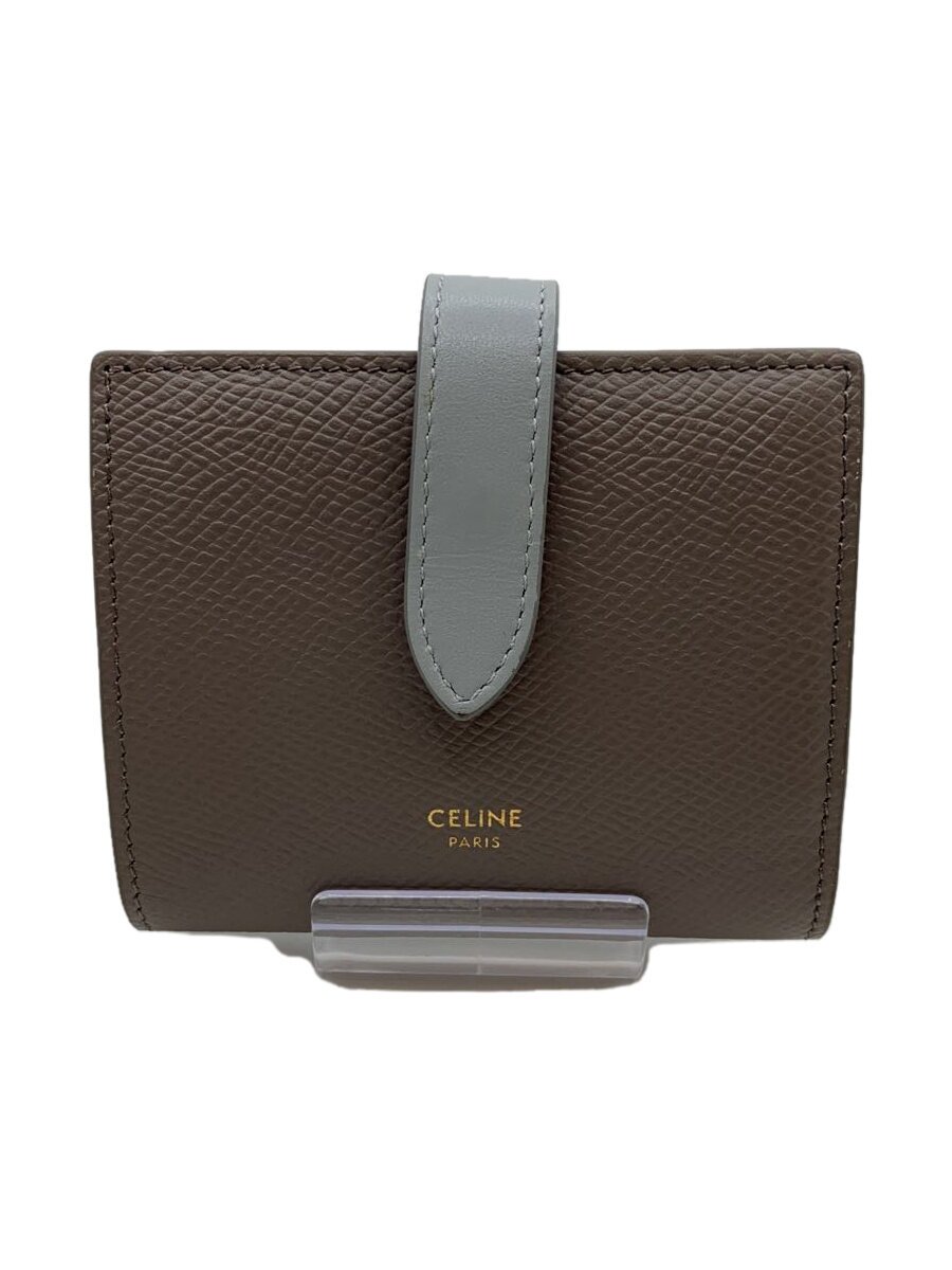 【中古】CELINE◆2つ折り札入れ/なめし革/GRY/無地/レディース/10H263BRU【服飾雑貨他】