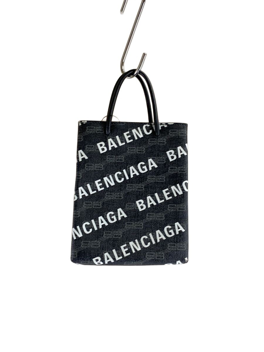 【中古】BALENCIAGA◆ラージショッピングバッグ/BBモノグラム/肩肉金具打ちこわれる/PVC/BLK/総柄/【御徒面子】
