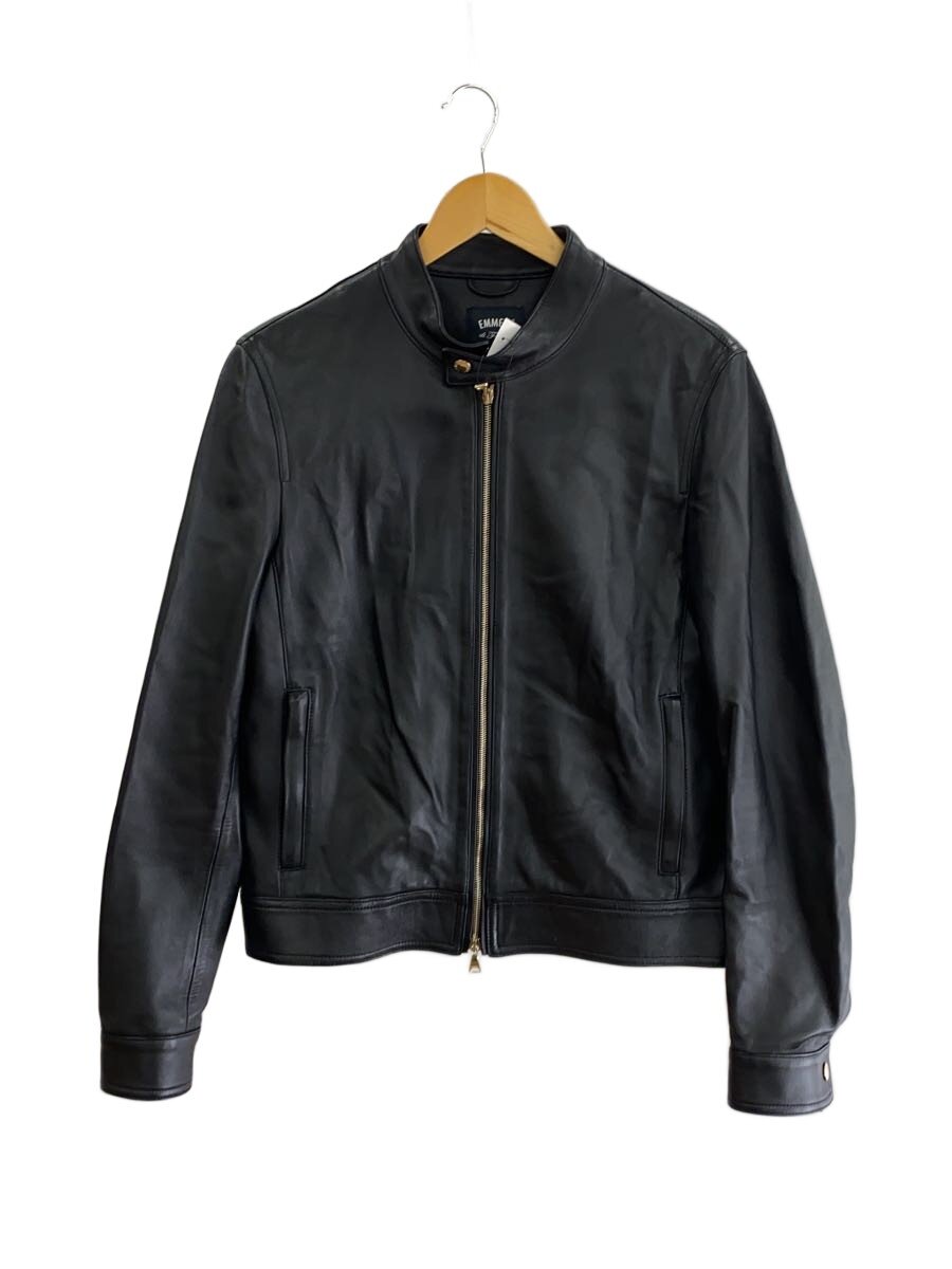 【中古】EMMETI◆シングルライダースジャケット/48/なめし革/BLK【メンズウェア】