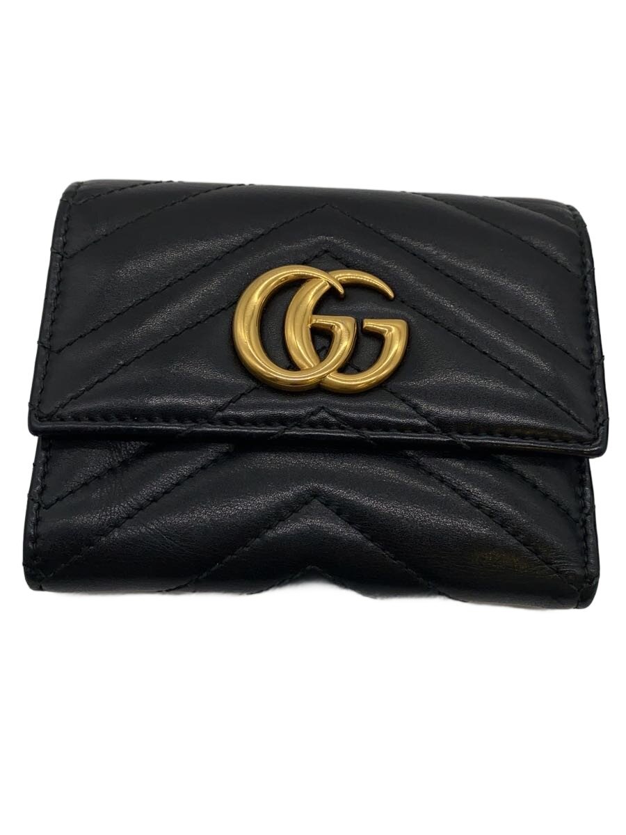 【中古】GUCCI◆3つ折り札入れ_GGマーモント/なめし革/BLK/レディース【服飾雑貨他】