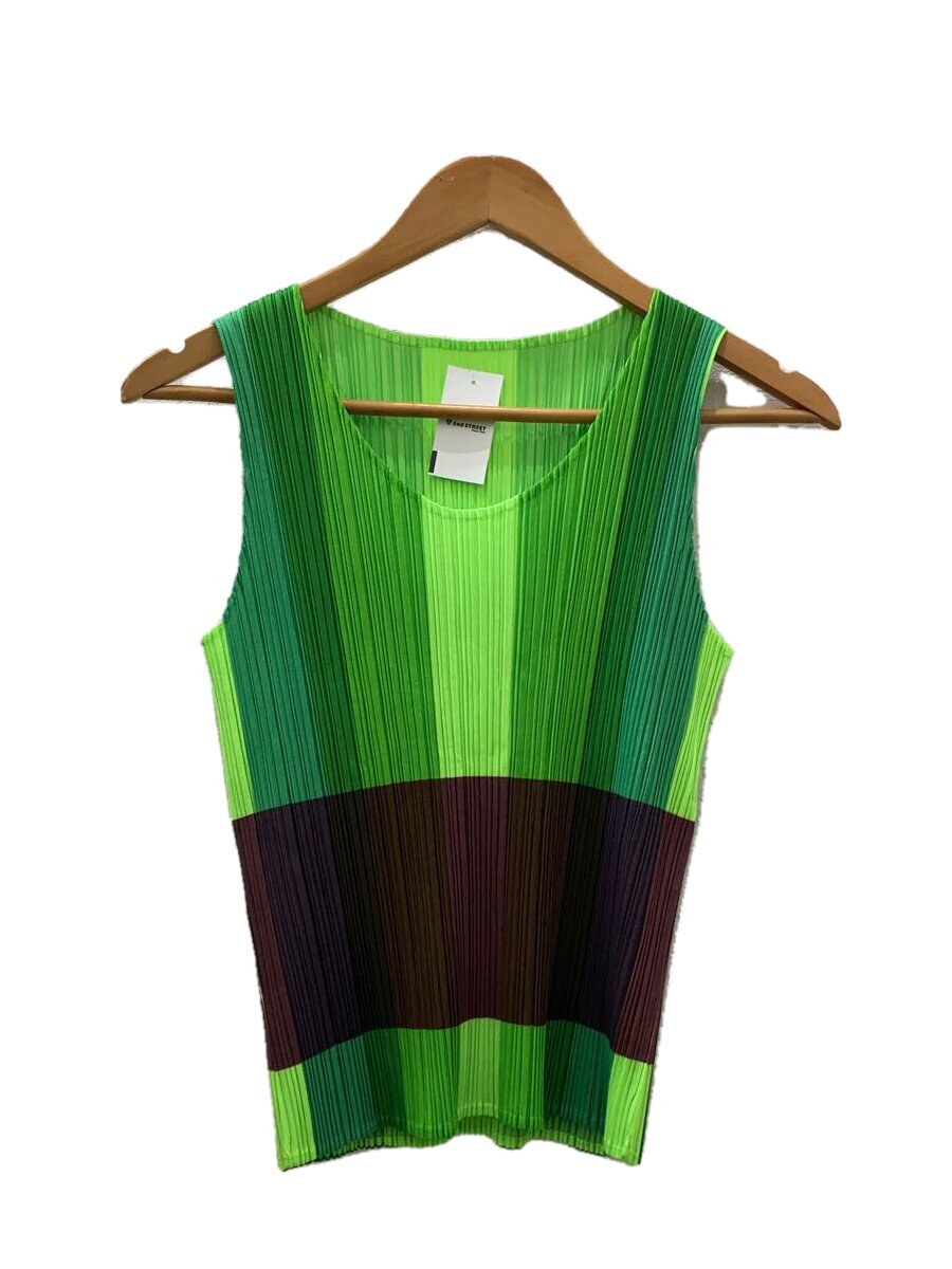 【中古】PLEATS PLEASE ISSEY MIYAKE◆ノースリーブカットソー/3/ポリエステル/GRN/ストライプ/PP02-JK301【レディースウェア】|2nd STREET 店