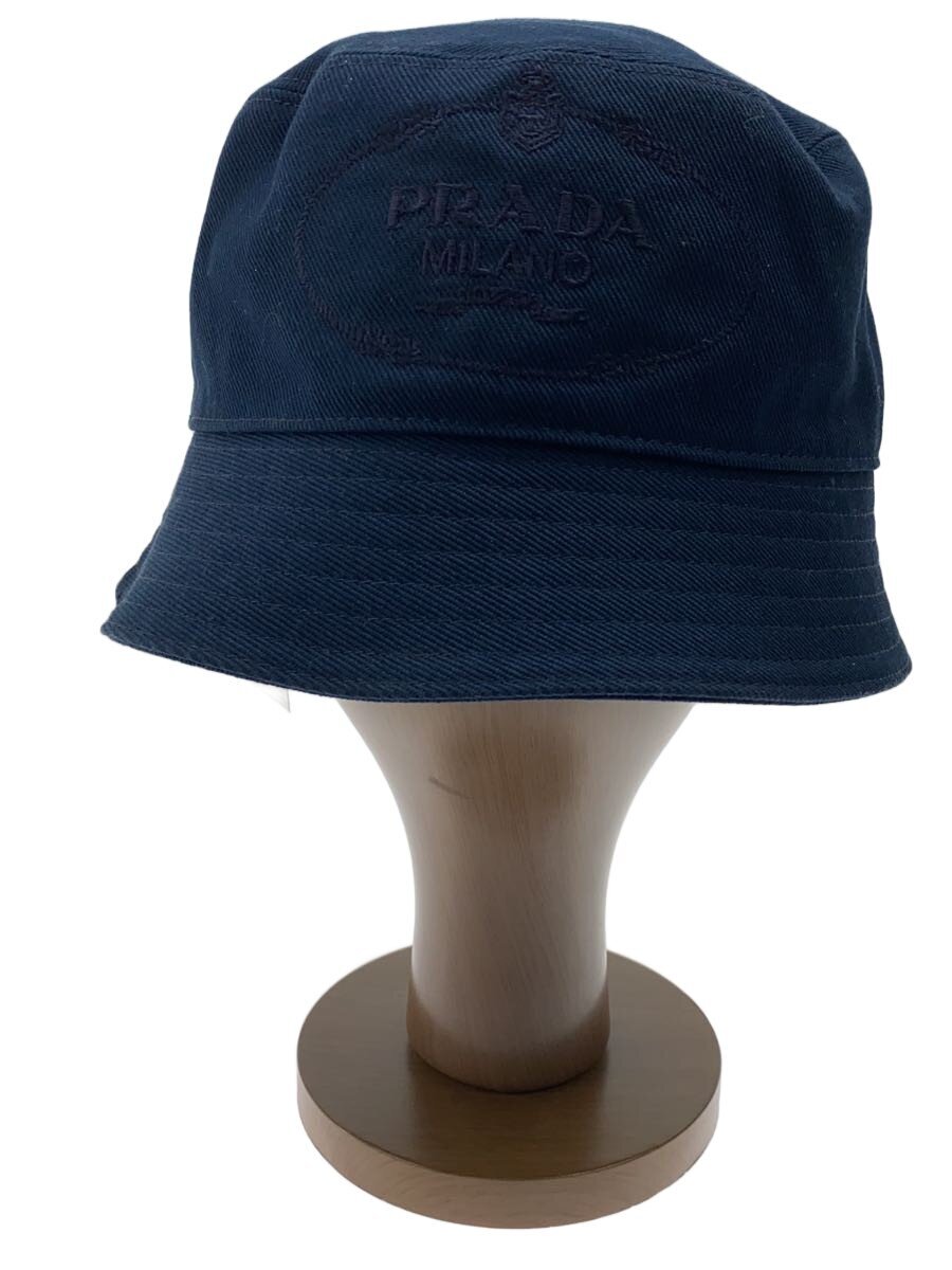 【中古】PRADA◆ロゴタイプ刺しゅう/井戸釣瓶かぶり笠/L/綿織物/NVY/メンズ【服飾雑貨他】