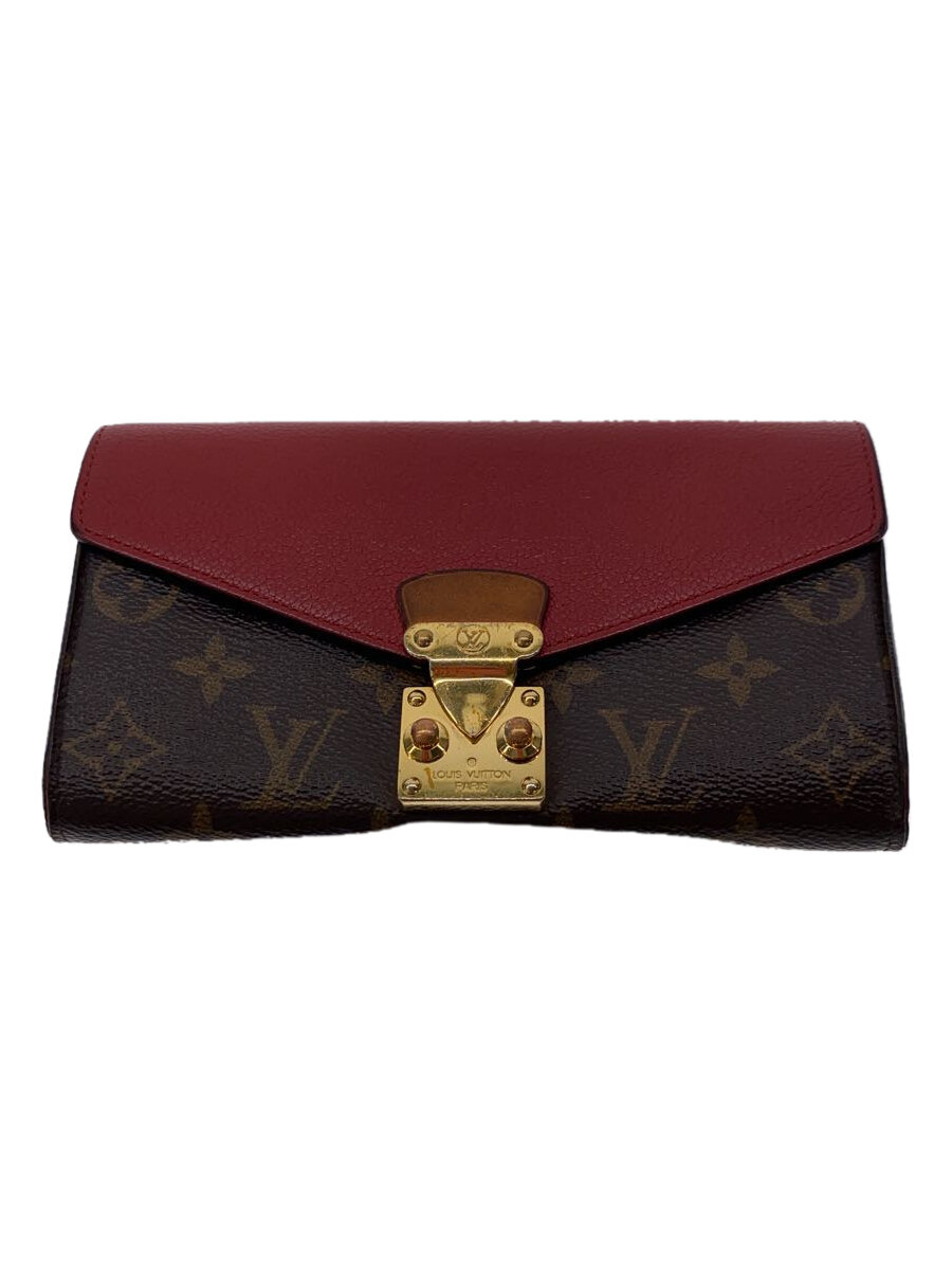 【中古】LOUIS VUITTON◆ポルト・フォイユ・パラス_トリヨン_モノグラム・帆布_RED/PVC/BRW/レディース//【服飾雑貨他】