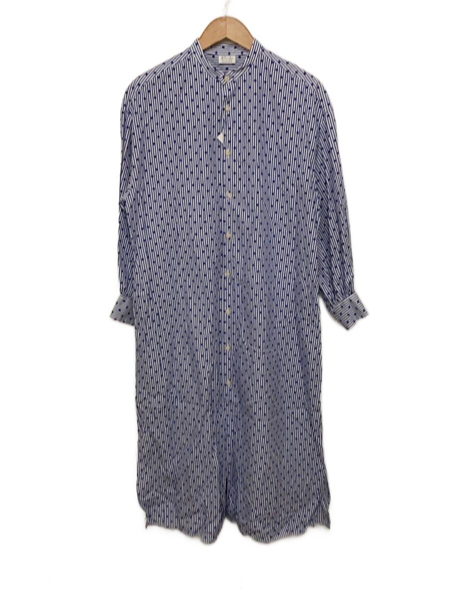 【中古】RhodolirioN◆Banded Collar Dress DotStripe/プルオーバー衣装/O/綿織物/BLU/LN825【レディース御召しもの】