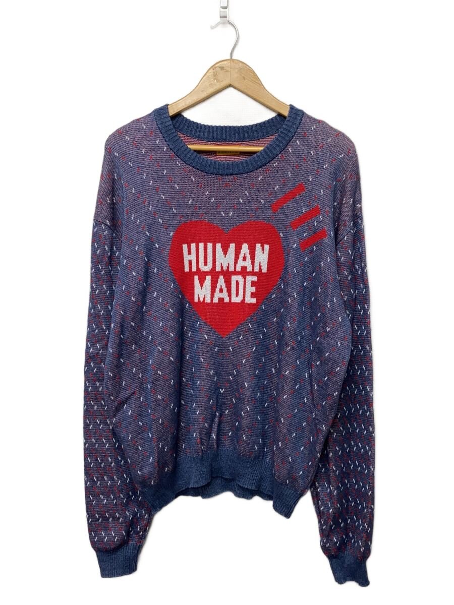 【中古】HUMAN MADE◆HEART KNIT SWEATER/編み物・プルオーバー(薄っぺら)/XL/綿織物/BLU/HM29CS002【メンズウェア】
