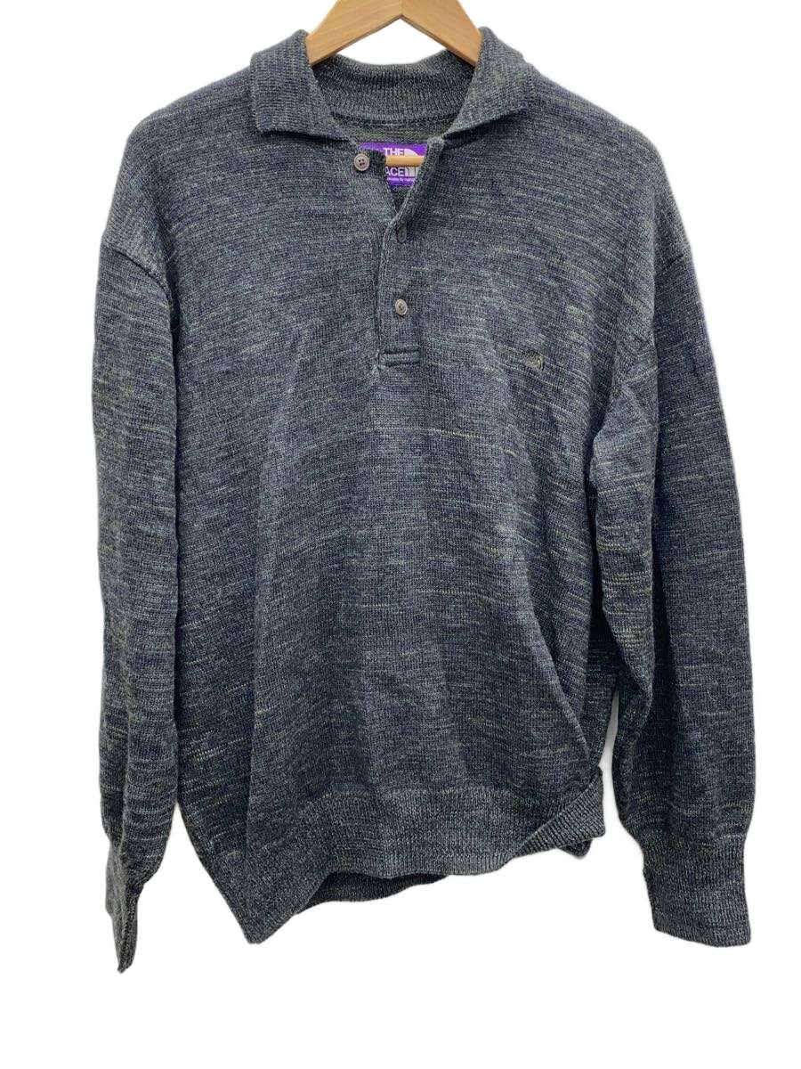 【中古】THE NORTH FACE PURPLE LABEL◆MERINO FIELD STRIPED POLO SWEATER/--/羊毛/KHK【メンズウェア】