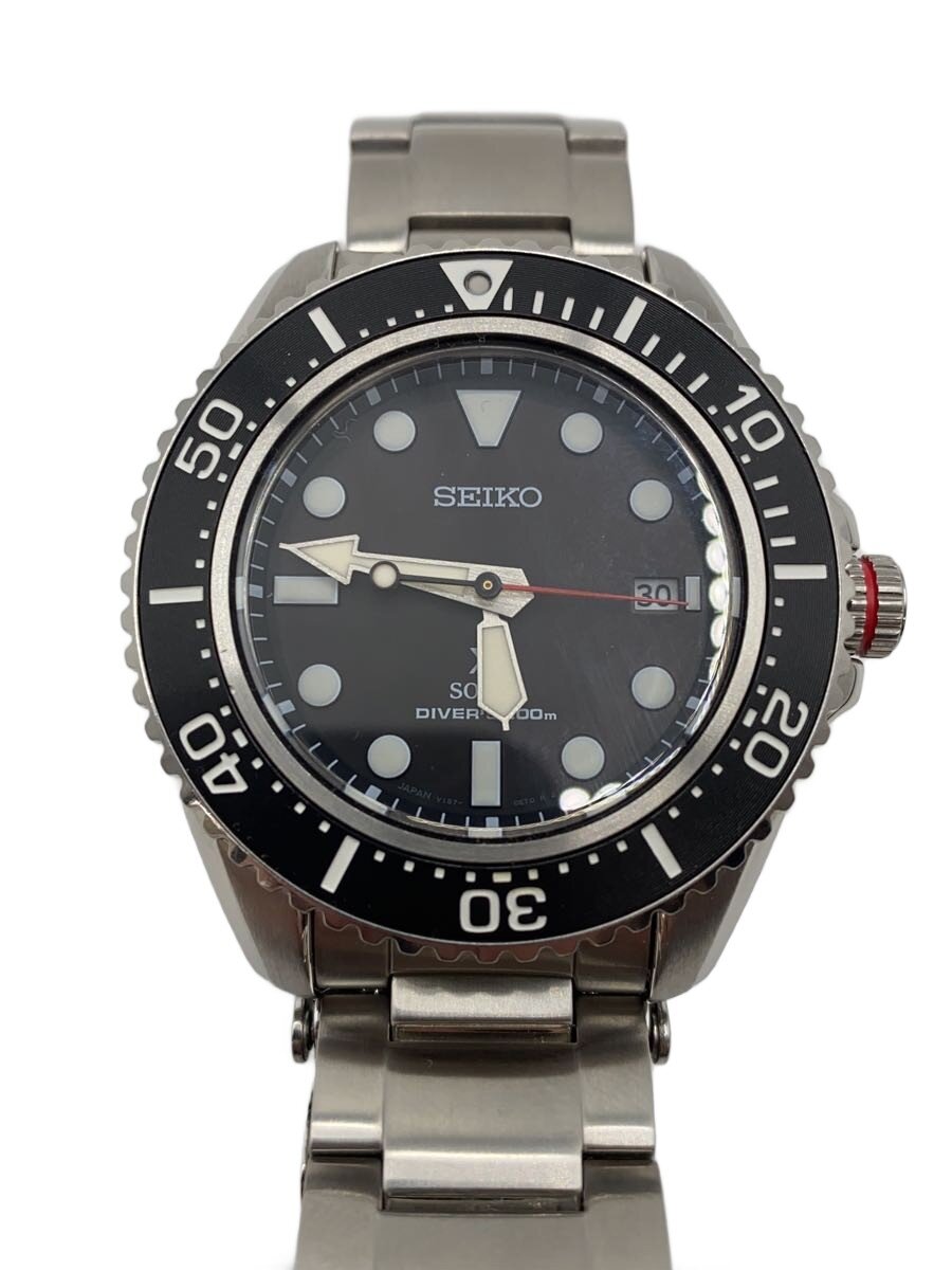 【中古】SEIKO◆石英ウオッチ/アナログ/ステンレス鋼/BLK/SLV/V157-0DP0【服飾雑貨他】