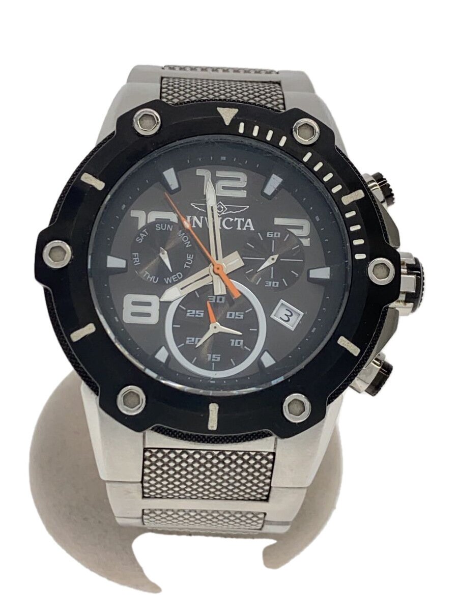 【中古】invicta◆石英ウオッチ/アナログ/ステンレス鋼/BLK/SLV/19528/一こま付/入れものキズ・曇り有【服飾雑貨他】