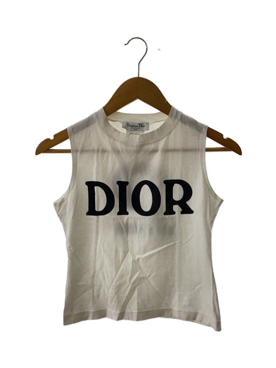 【中古】Christian Dior◆BOUTIQUE ガリアーノ期・ナンバリングプリントノースリーブカットソー/M/綿織物/WHT【レディース御召しもの】