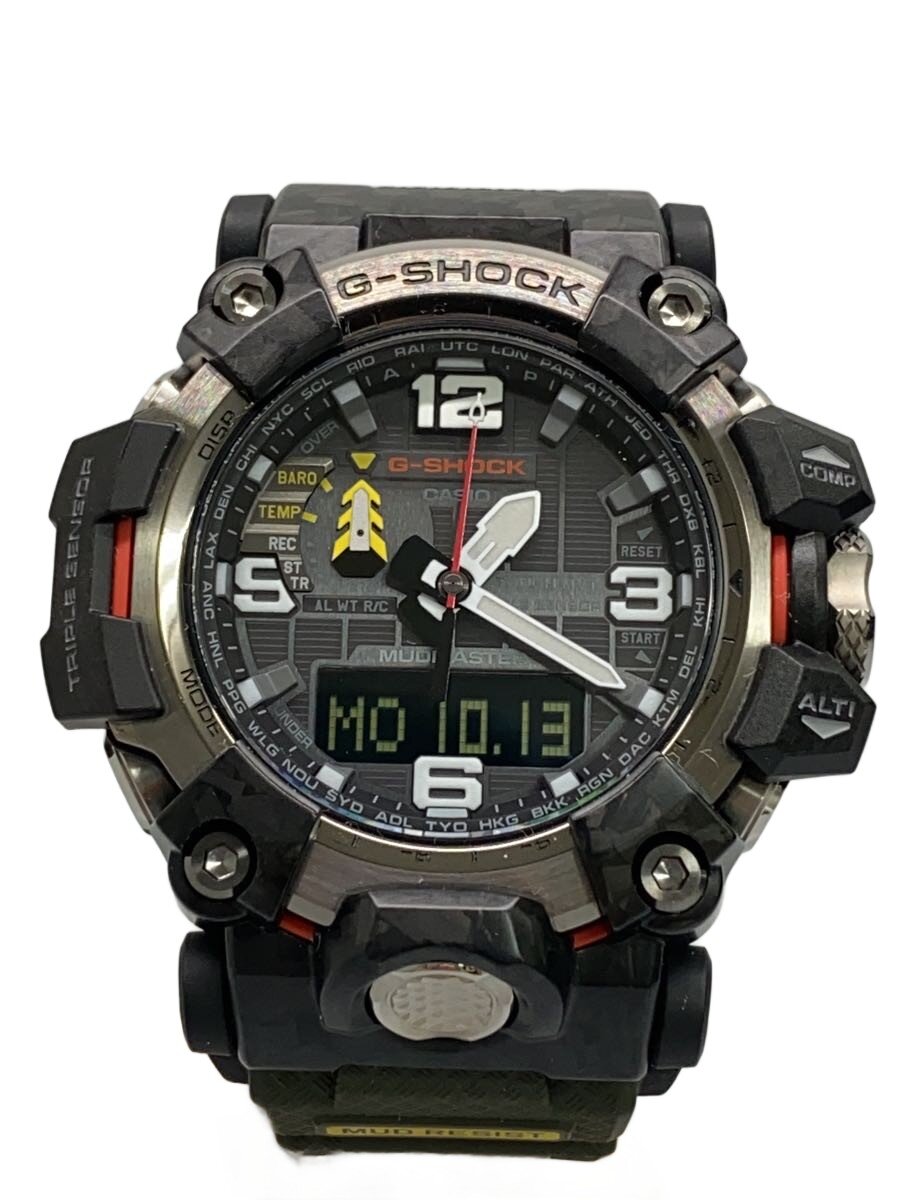 【中古】CASIO◆ソーラーウオッチ_G-SHOCK/デジアナ/天然ゴム/BLK/KHK【服飾雑貨他】