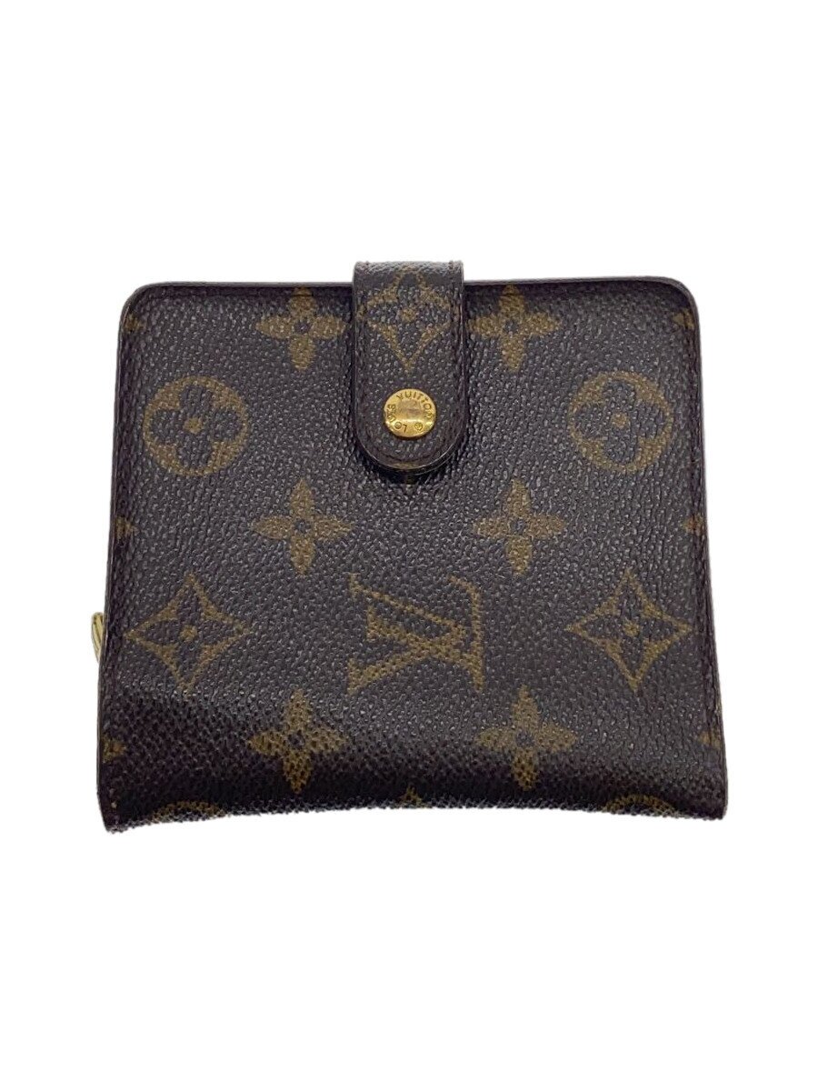 【中古】LOUIS VUITTON◆コンパクト・ジップ_モノグラム・キャンバス_BRW/PVC/BRW/レディース【服飾雑貨他】