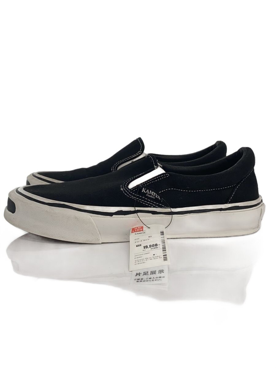 【中古】KAMIYA◆Vulcanize Slip on Sneaker/ローカットスニーカー/42/BLK/帆布/G14FW701【シューズ】