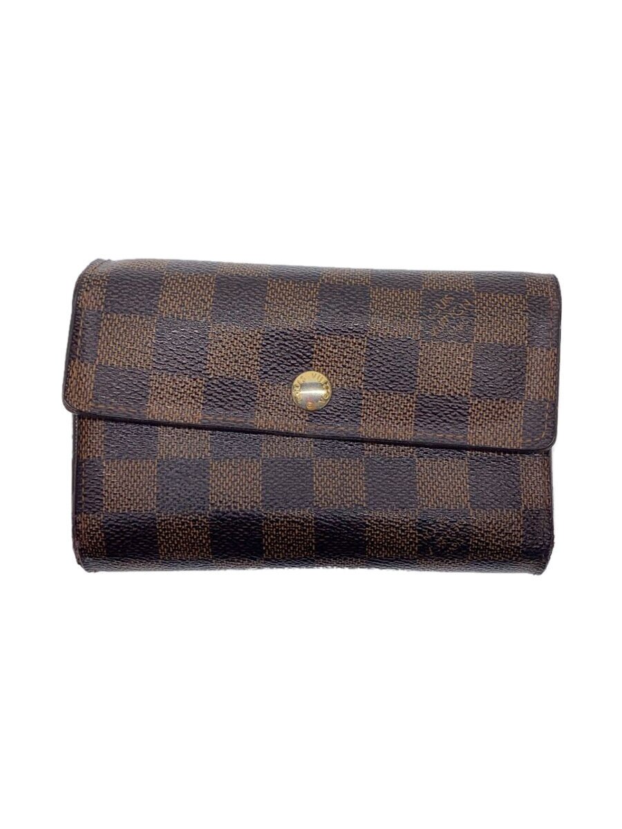 【中古】LOUIS VUITTON◆ポルト・フォイユ・アレクサンドラ_ダミエ・エベヌ_BRW/PVC/BRW/レディース【服飾雑貨他】