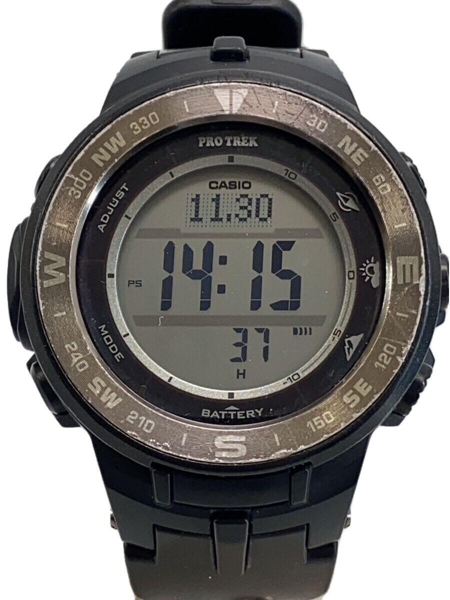【中古】CASIO◆ソーラーウオッチ・PROTREK/デジタル/天然ゴム/BLK【服飾雑貨他】