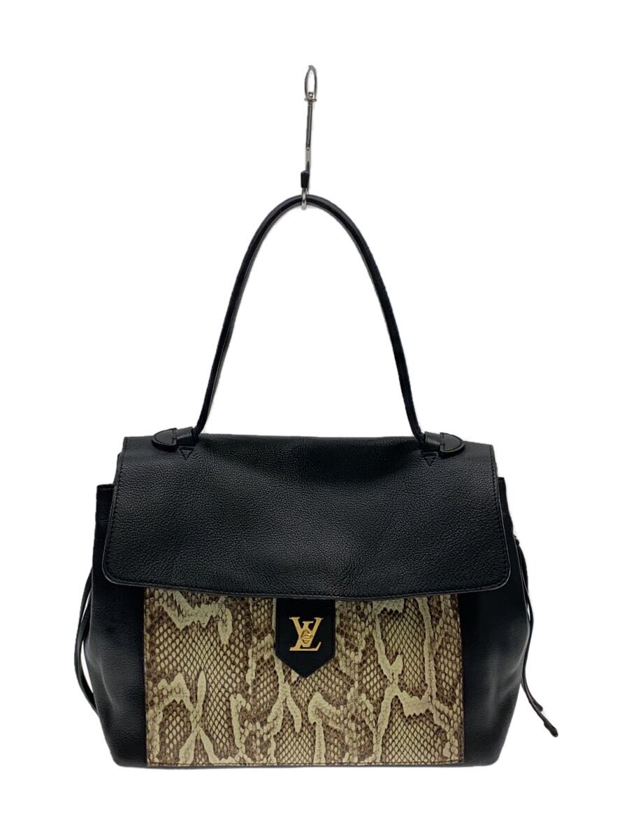 【中古】LOUIS VUITTON◆ロックミーMM_パルナセア×パイソン_BLK/なめし革/毛の荒物/N92280/革剥がれ・汚れ有//【御徒面子】
