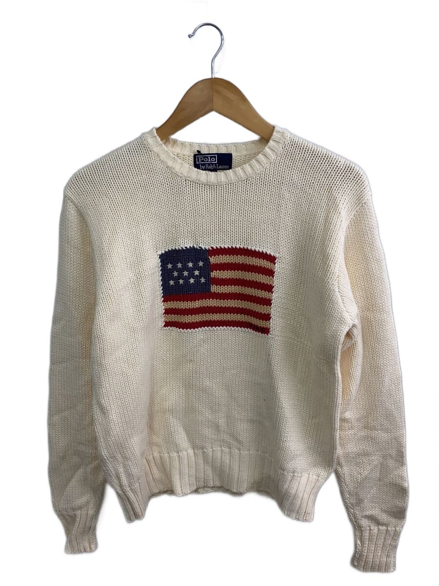 【中古】POLO RALPH LAUREN◆ニット・セーター(厚手)/160/コットン/WHT/星条旗【メンズウェア】|2nd STREET 店