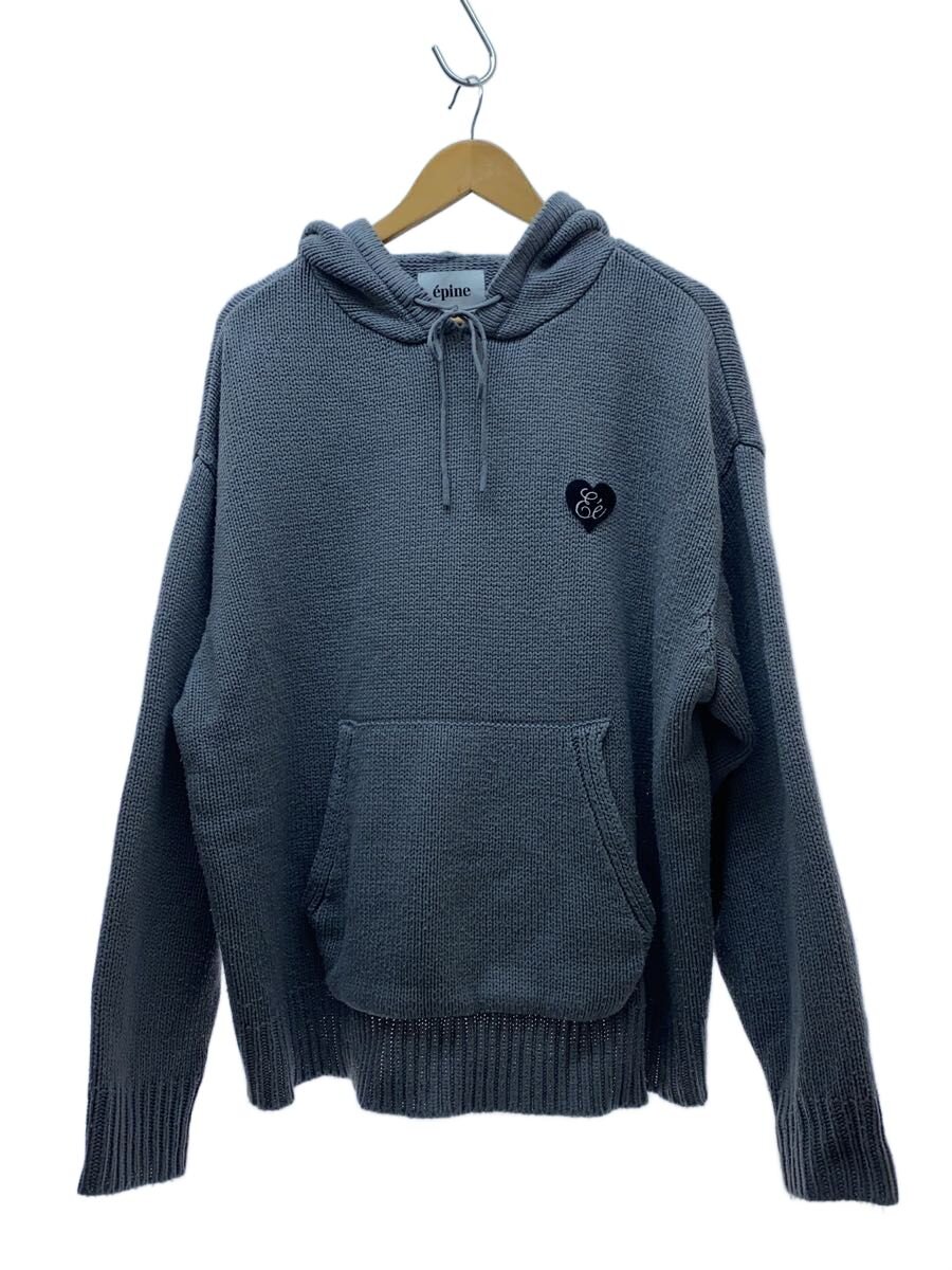 【中古】epine◆e knit hoodie/編み物パーカー/スウェーター/薄墨色/毛玉・毛羽立ち有【レディースお召しもの】