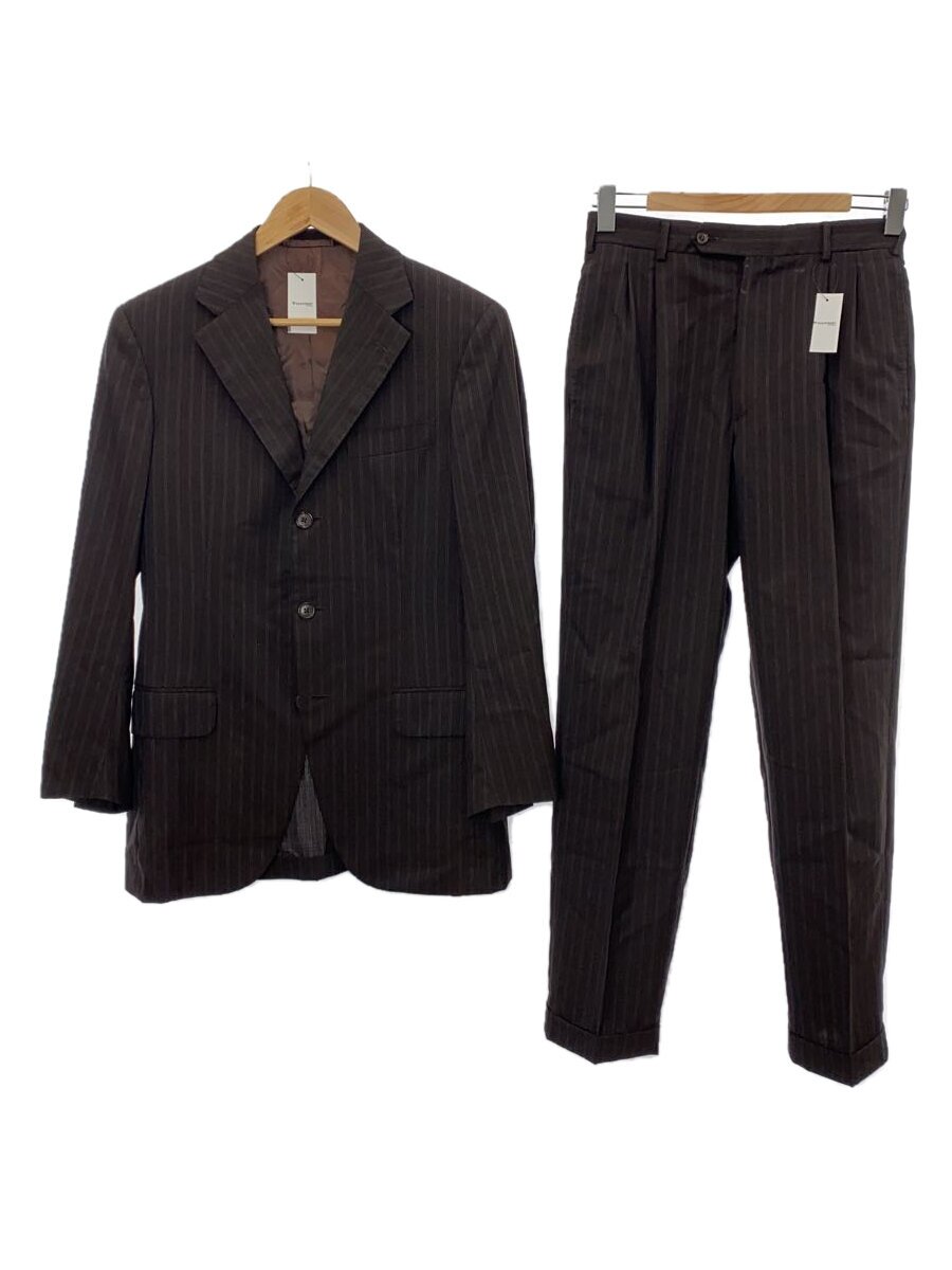 【中古】Belvest◆BARNEYS NEWYORK別注/3B/側面ベンツ/2タック/背広/46/羊毛/BRW/縞模様【メンズウェア】