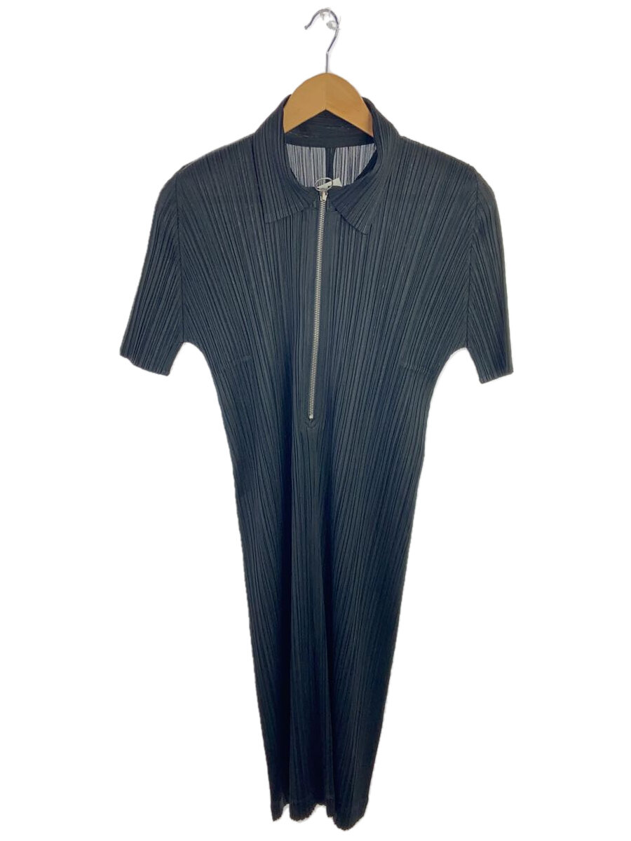 【中古】PLEATS PLEASE ISSEY MIYAKE◆ハーフジップ半袖衣装/3/ポリエステル/BLK/PP81-JH186//【レディース御召しもの】