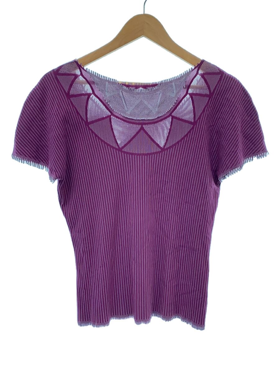 【中古】PLEATS PLEASE ISSEY MIYAKE◆半袖カットソー/3/ナイロン/PUP/縞模様/PP54LK922【レディース御召しもの】