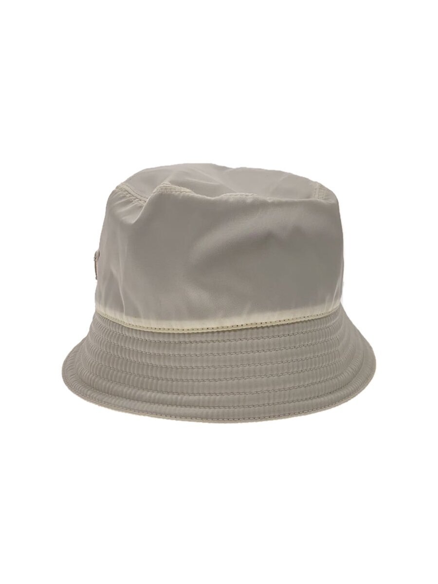 【中古】PRADA◆井戸釣瓶かぶり笠/L/ナイロン/WHT/無地/レディース【服飾雑貨他】
