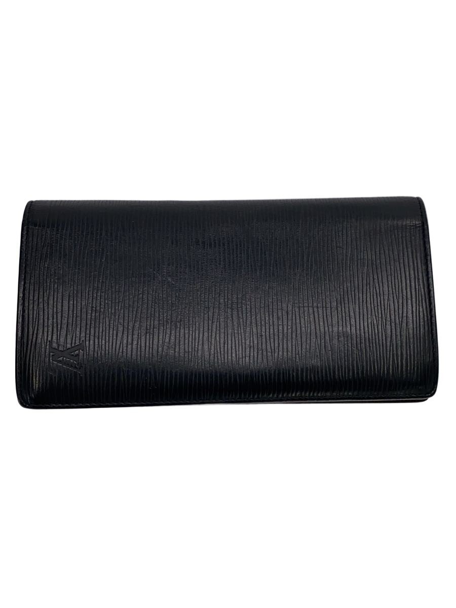 【中古】LOUIS VUITTON◆1)ポルト・フォイユ・ブラザ_エピ_BLK【服飾雑貨他】