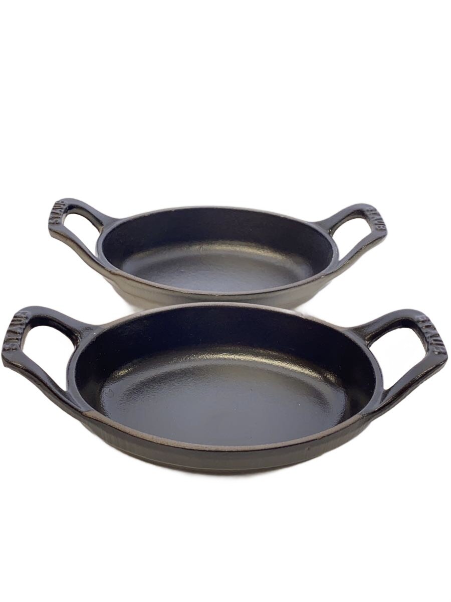【中古】Staub◆ミニ オーバル ディッシュ/調理器具その他/16cm未満/2点セット/BLK【キッチン用品】