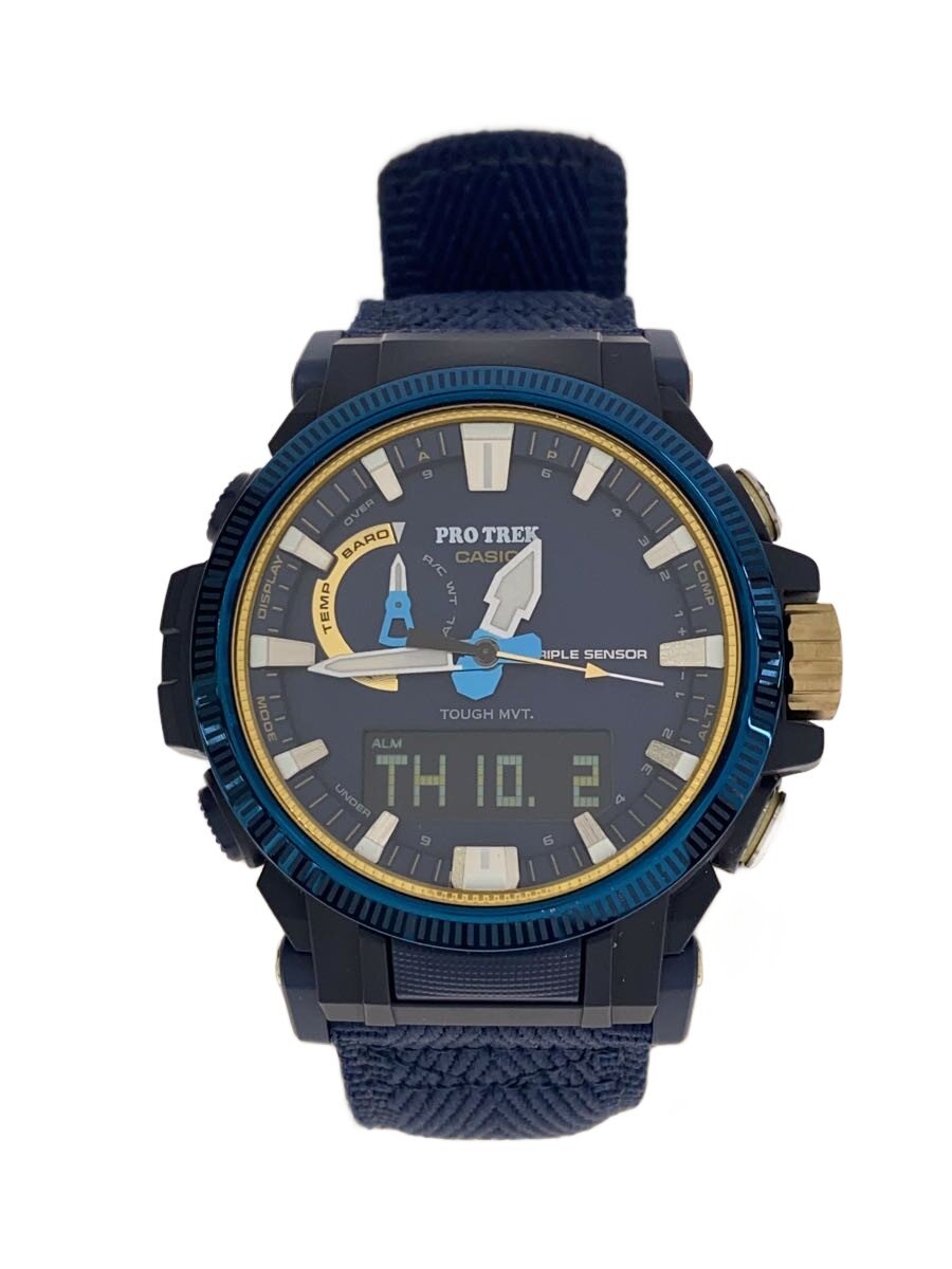 【中古】CASIO◆ソーラーウォッチ/デジアナ/--/NVY/NVY/PRW-61SS-2JR//【服飾雑貨他】