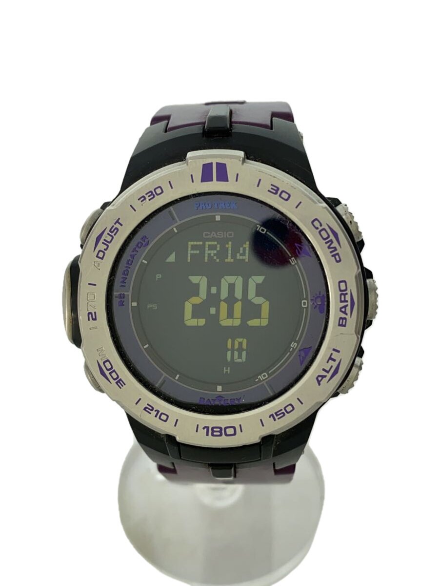 【中古】CASIO◆ソーラーウオッチ/デジタル/天然ゴム/BLK/PUP/PRW-3100//【服飾雑貨他】