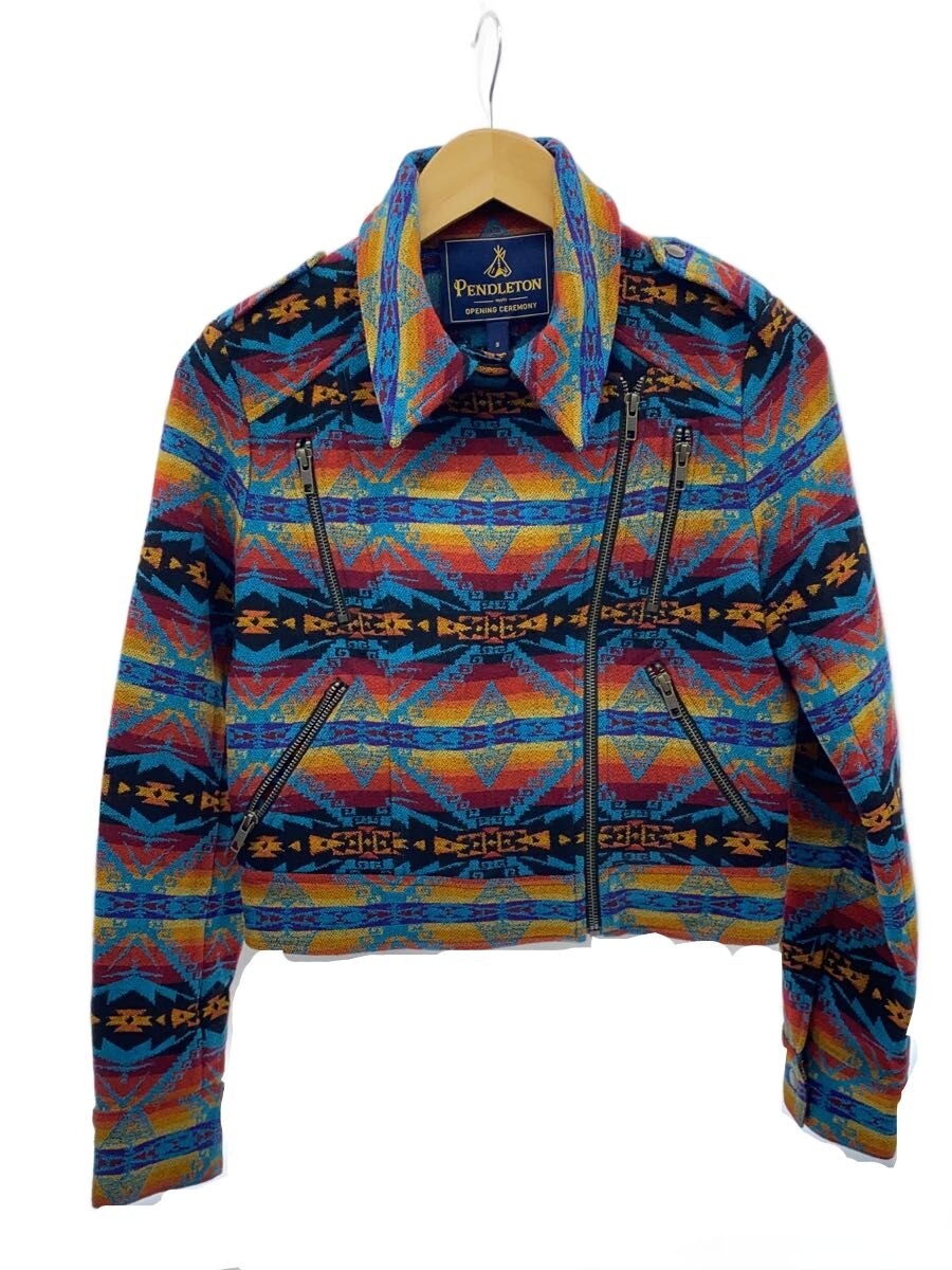 【中古】PENDLETON◆シングルライダースジャケット/S/綿織物/マルチ色つや【メンズウェア】