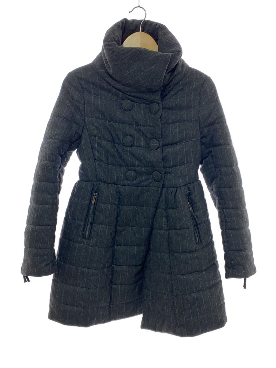 【中古】IMPERIAL◆ロングダウンジャケット/S/羊毛/GRY/縞模様【レディース御召しもの】