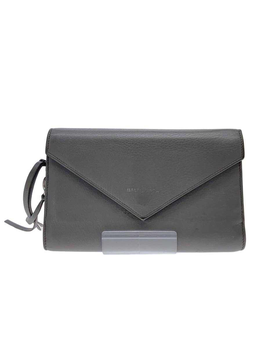 【中古】BALENCIAGA◆長紙入れ/なめし革/GRY/無地/レディース/371661.1320.C.555583【服飾雑貨他】