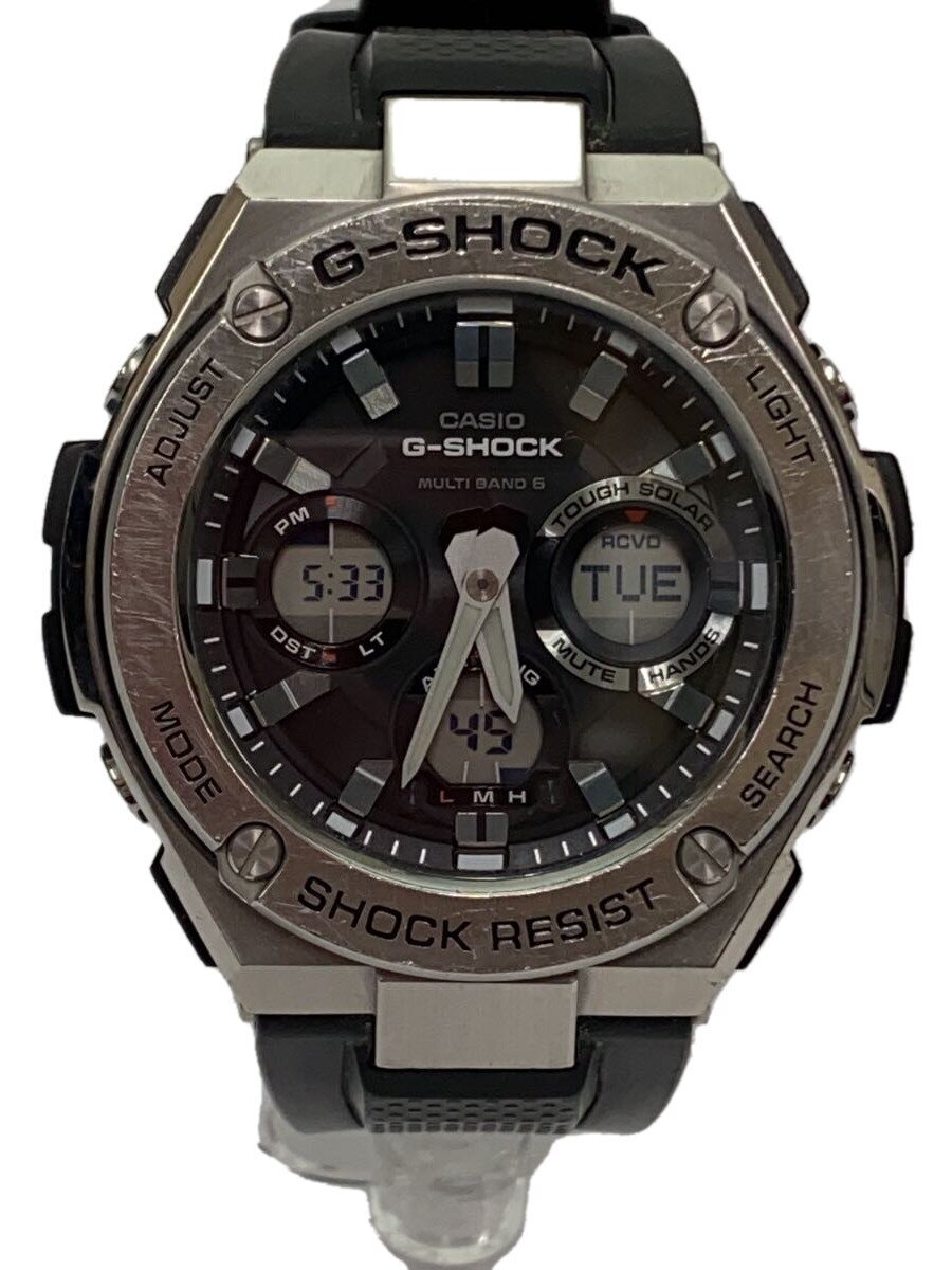 【中古】CASIO◆ソーラーウオッチ・G-SHOCK/デジアナ/天然ゴム/SLV/BLK【服飾雑貨他】