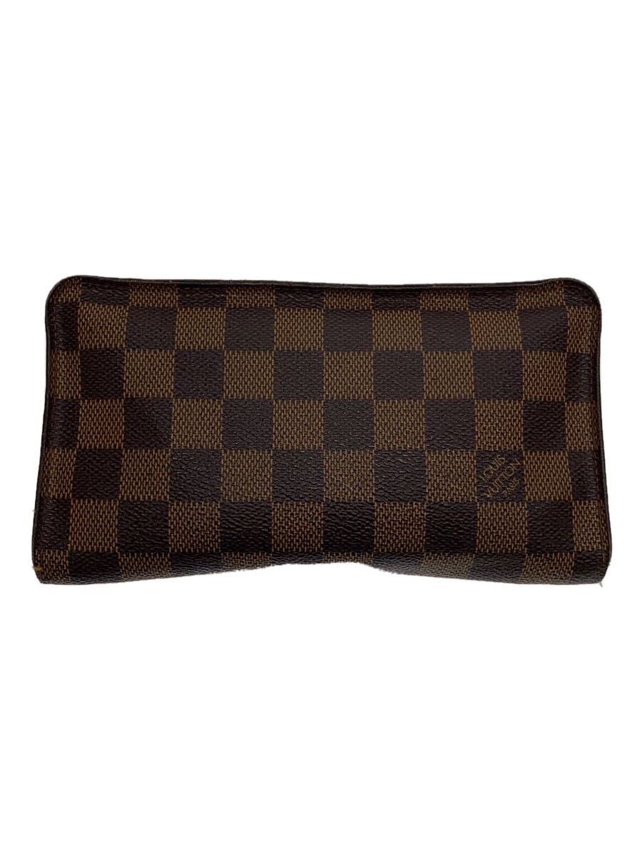 【中古】LOUIS VUITTON◆ポルト・モネ・ジップ_ダミエ・エベヌ_BRW/PVC/BRW/メンズ【服飾雑貨他】