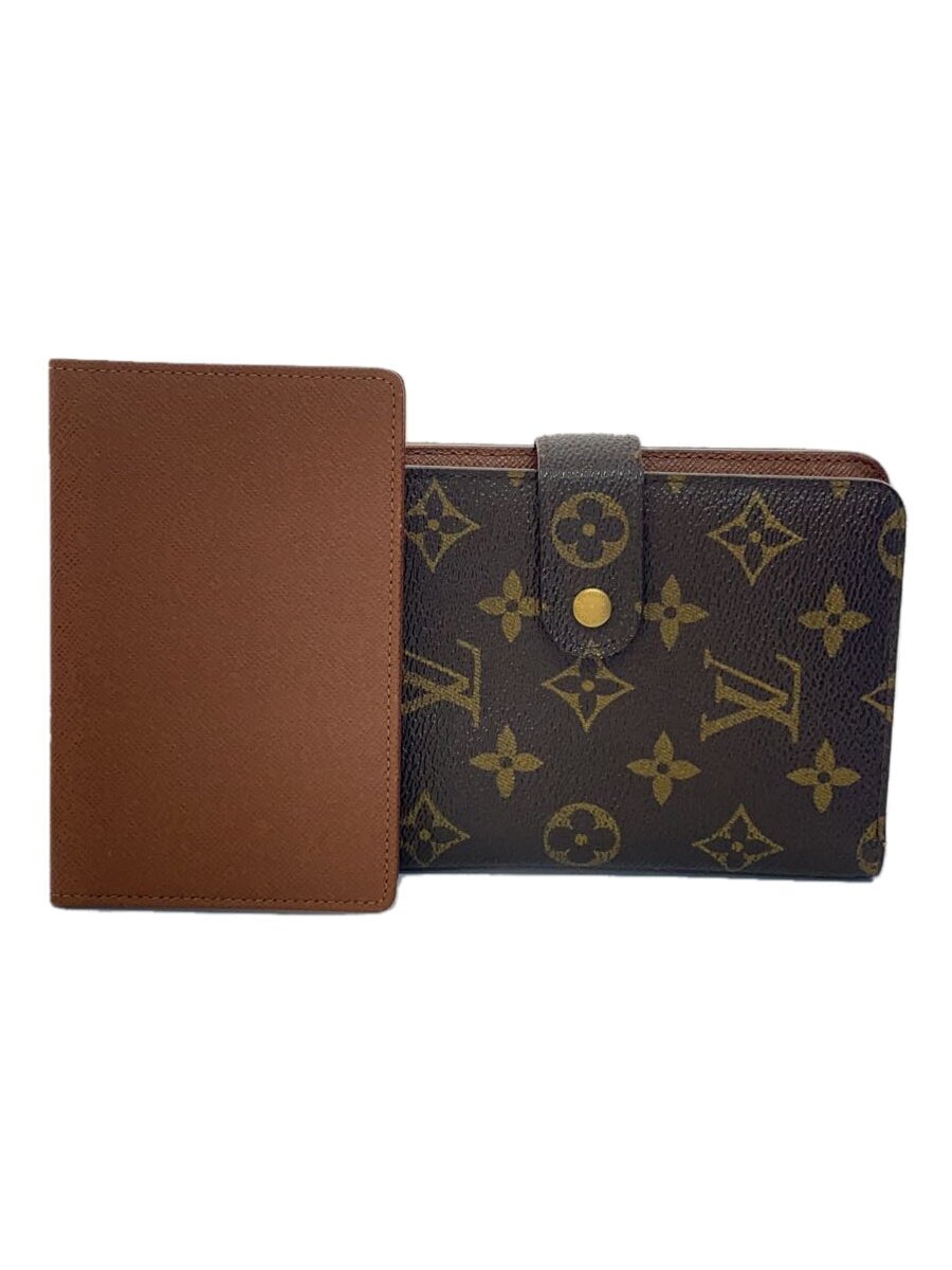 【中古】LOUIS VUITTON◆ポルト・パピエ・ジップ_モノグラム・帆布_BRW/PVC/BRW/レディース【服飾雑貨他】