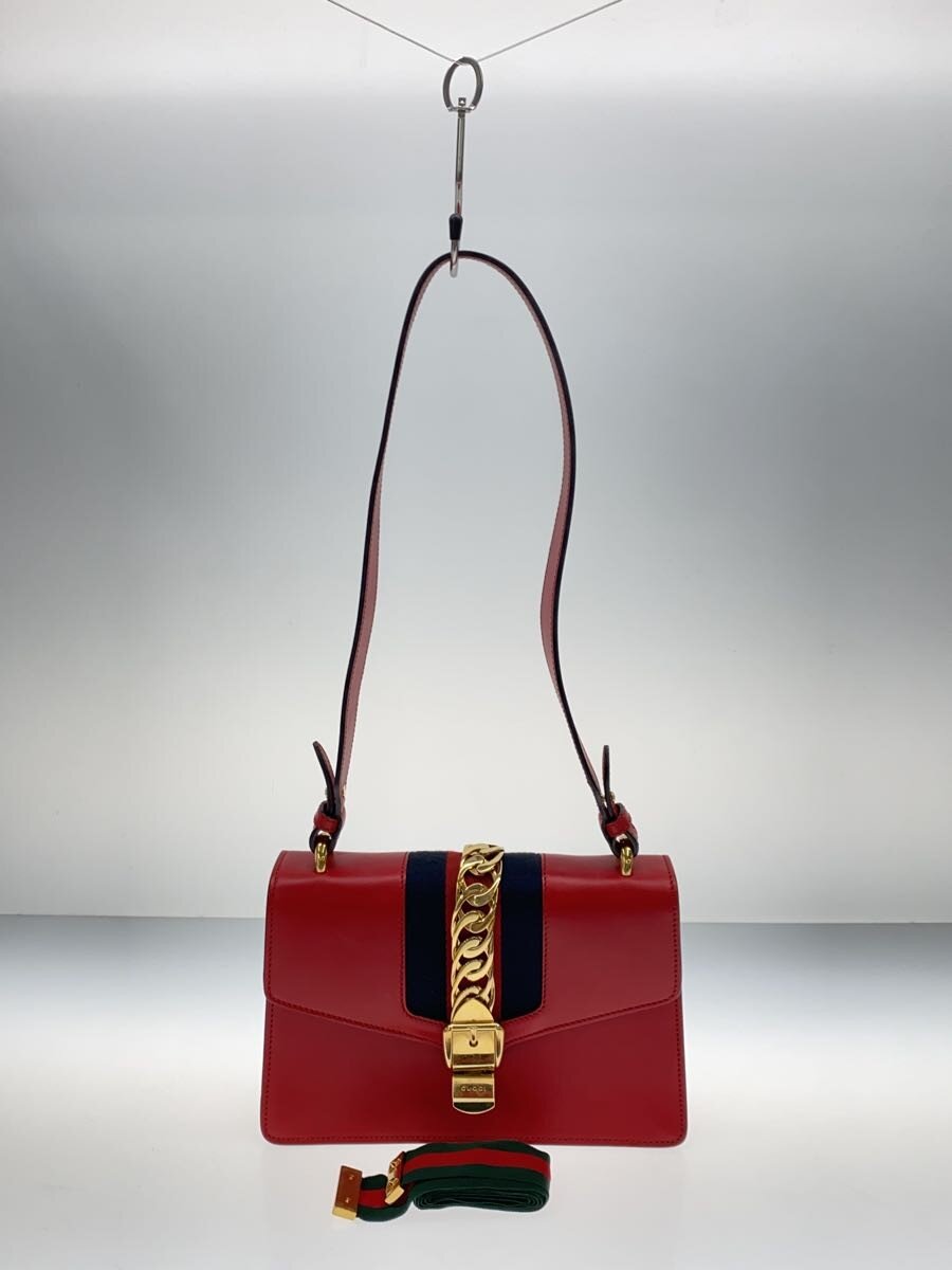 【中古】GUCCI◆ショルダーバッグ_シルヴィ/なめし革/RED//【御徒面子】