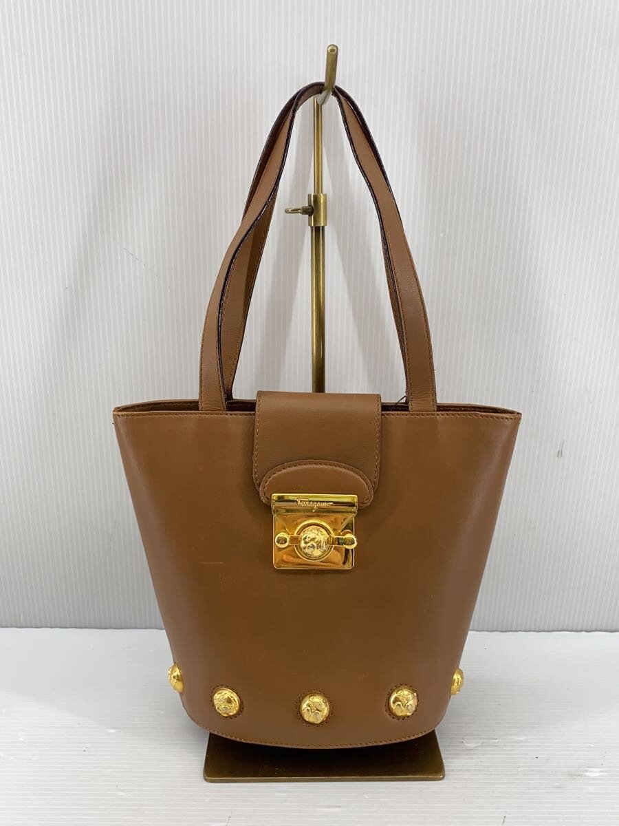 【中古】Salvatore Ferragamo◆ハンドバック/なめし革/BRW/DQ-21 6145【御徒面子】