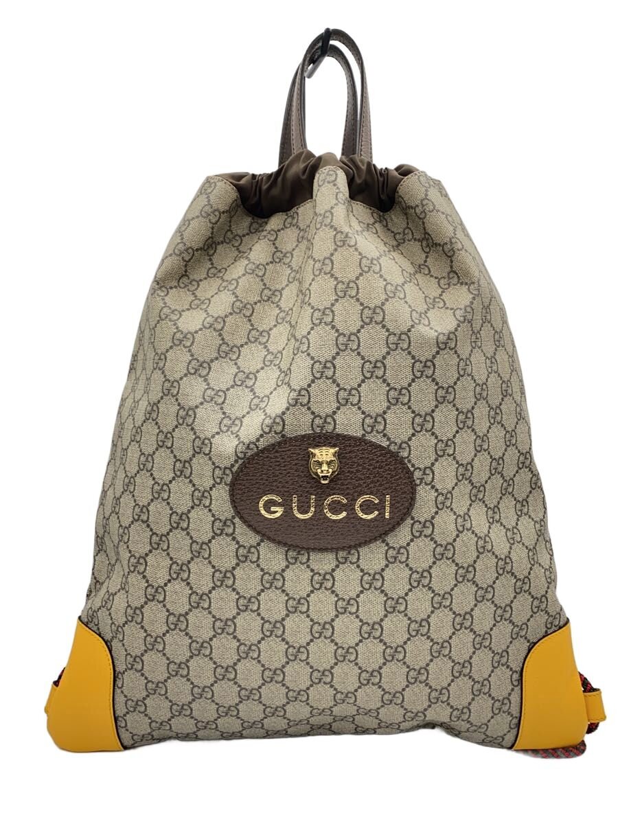 【中古】GUCCI◆ドローストリング・バックパック_GGスプリーム/PVC/BEG【御徒面子】