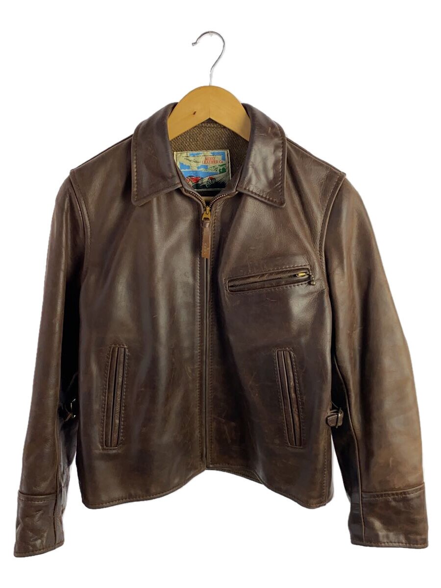【中古】AERO LEATHER◆なめし革上衣・上衣/S/牛皮/BRW/無地【メンズウェア】